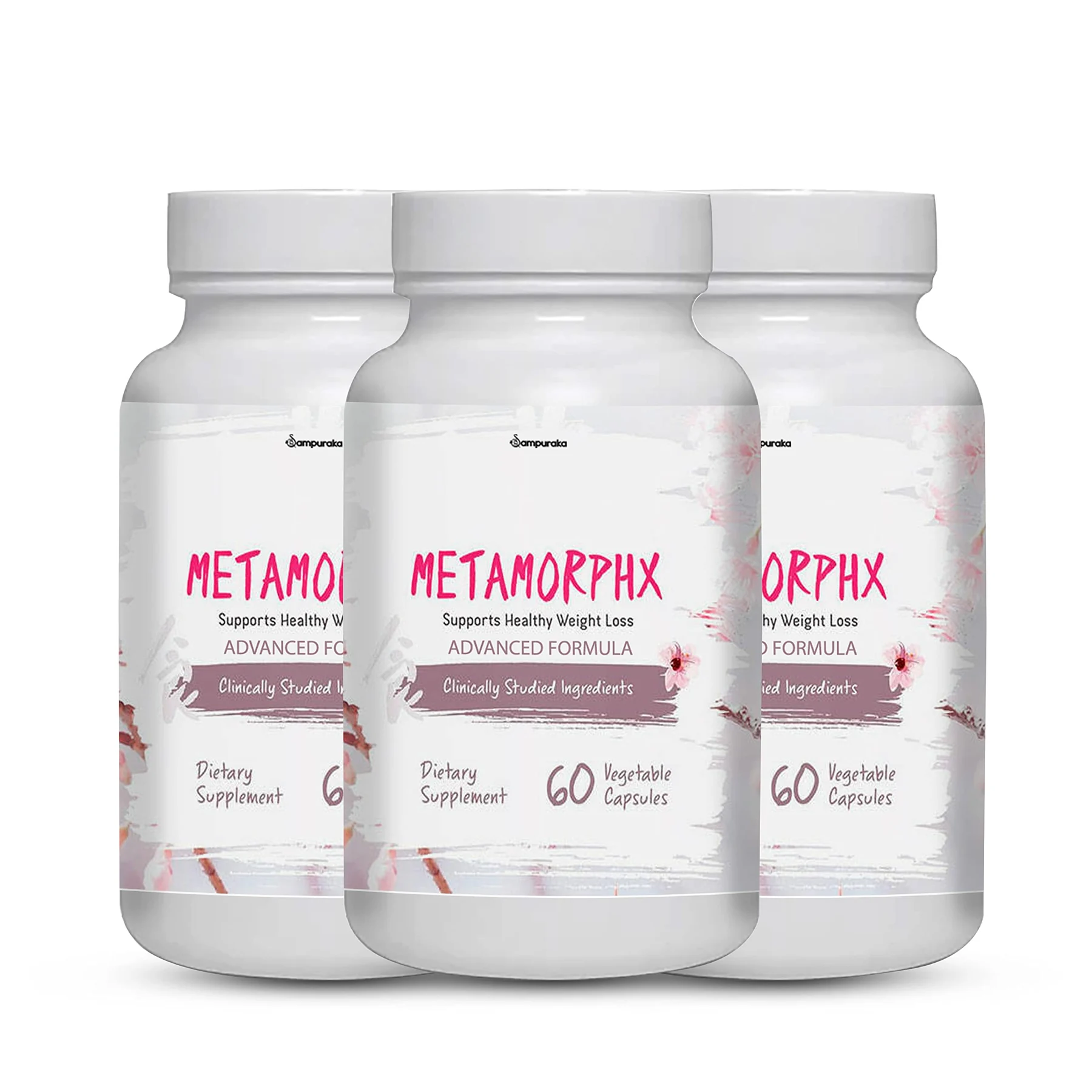 Three-bottle supply of MetaMorphX advanced-formula weight management capsules